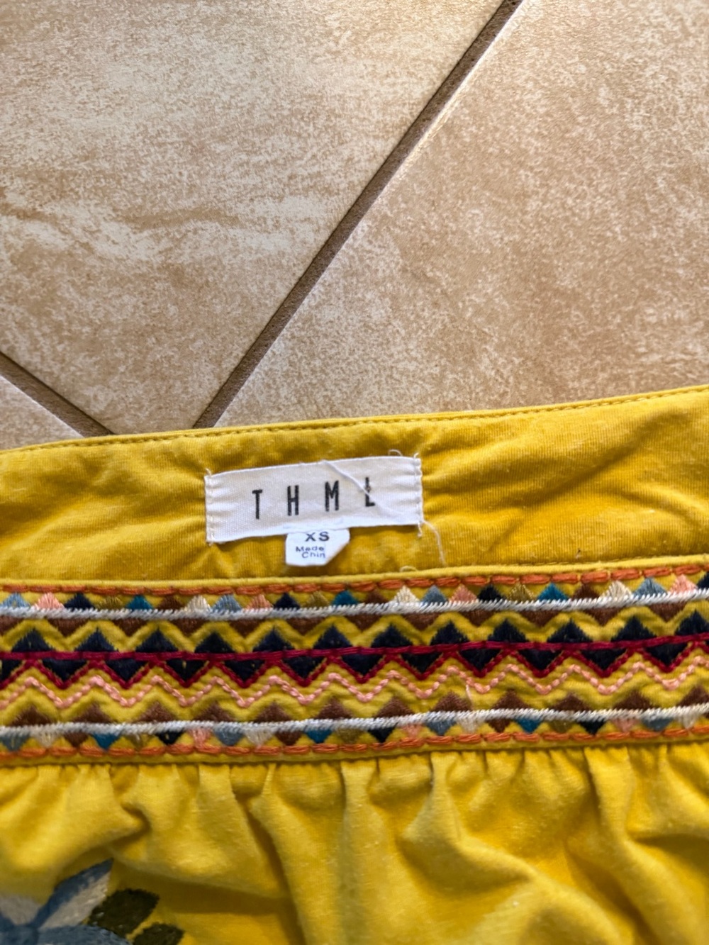 THML Mustard Yellow Embroidered Flutter-Sleeve Blouse - Picture 5 of 7